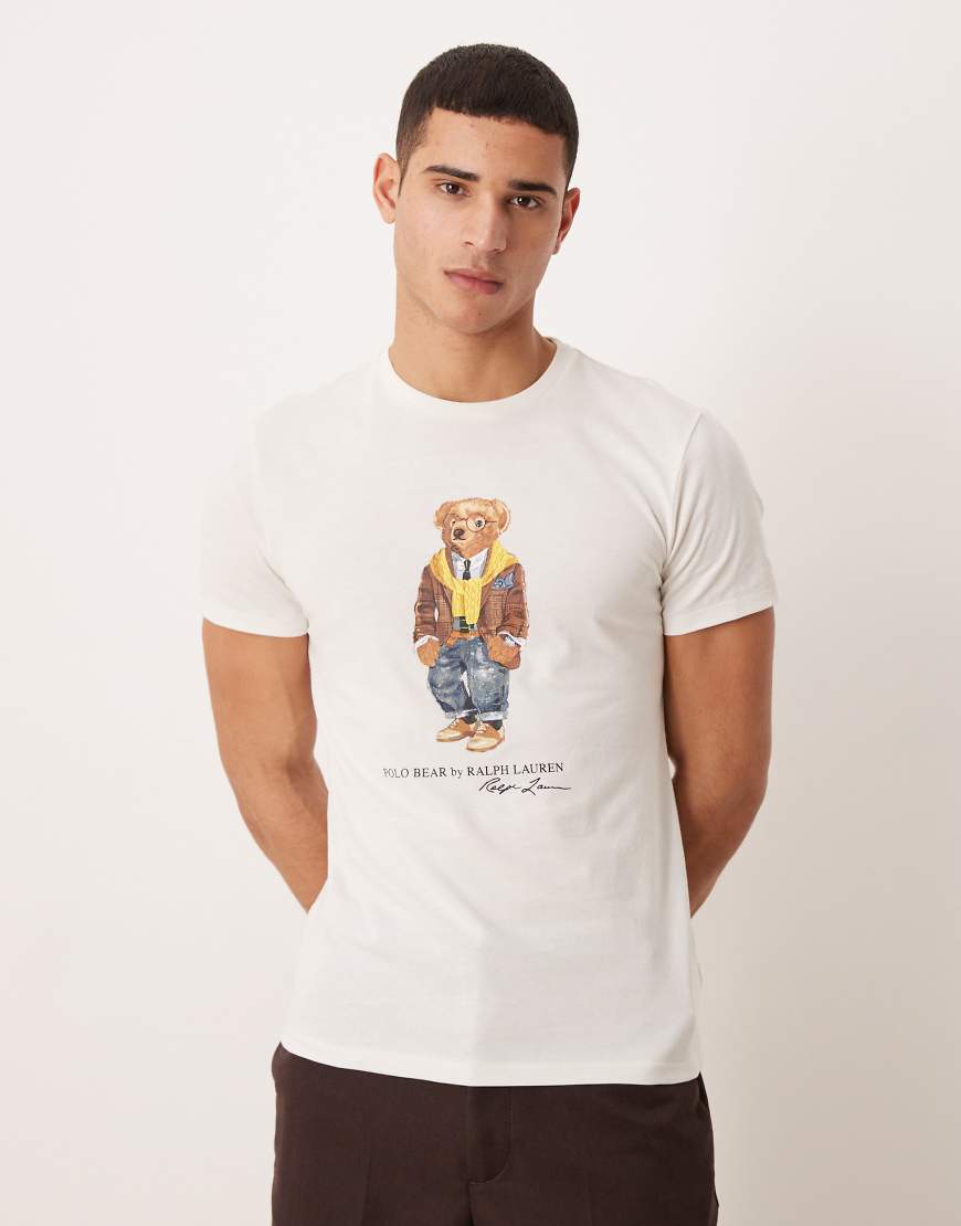 Polo Ralph Lauren - Heritage - Custom-Fit-T-Shirt in Wollweiß mit Polo Bear von Polo Ralph Lauren