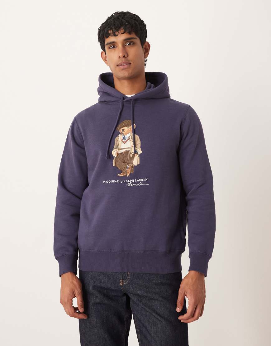 Polo Ralph Lauren - Heritage - Fleece-Kapuzenpullover in Mittelblau mit Polo Bear mit Kappe von Polo Ralph Lauren
