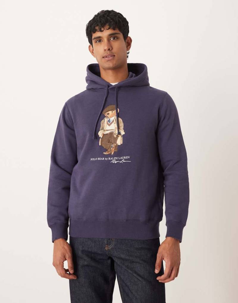 Polo Ralph Lauren - Heritage - Fleece-Kapuzenpullover in Mittelblau mit Polo Bear mit Kappe von Polo Ralph Lauren