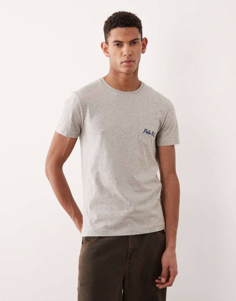 Polo Ralph Lauren - Heritage - T-Shirt in meliertem Grau mit Custom-Fit und Polo Bear-Rückenprint von Polo Ralph Lauren