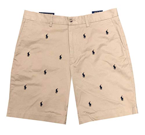 Polo Ralph Lauren Herren-Chino-Shorts, Stretch, klassische Passform, flache Vorderseite, 22,9 cm, Pony-Logo, Khaki/Marineblau Pony, 54 DE von Polo Ralph Lauren