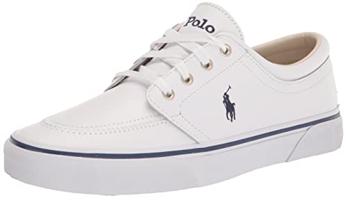 POLO RALPH LAUREN Herren Faxon Low Sneaker, Weiß/Marineblau, 42 EU von POLO RALPH LAUREN