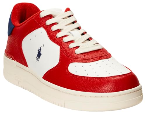 Polo Ralph Lauren Herren Masters Crt Sneaker, Creme/Rot/Marineblau, 44 EU von Polo Ralph Lauren