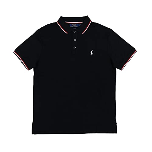 Polo Ralph Lauren Herren-Poloshirt, schmale Passform, gestreifter Kragen, Interlock-Poloshirt, Größe M, Schwarz, Schwarz, Mittel von Polo Ralph Lauren