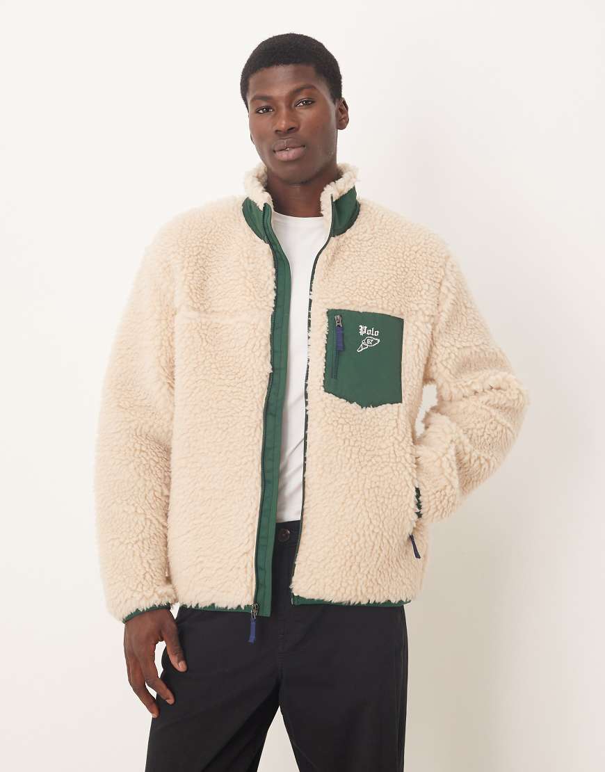 Polo Ralph Lauren - Jacke aus Teddyfleece in Creme mit Markenlogo und Reißverschluss-Weiß von Polo Ralph Lauren