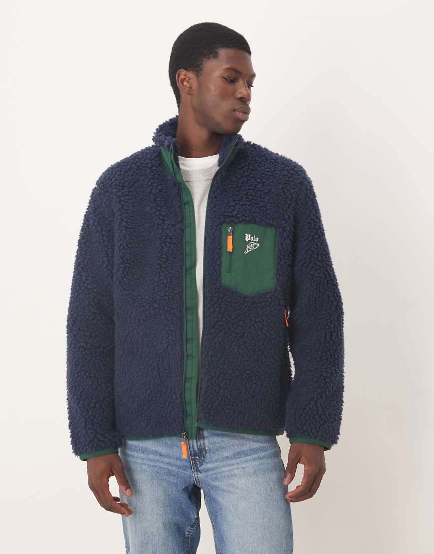 Polo Ralph Lauren - Jacke aus Teddyfleece in Marineblau mit Markenlogo und Reißverschluss von Polo Ralph Lauren