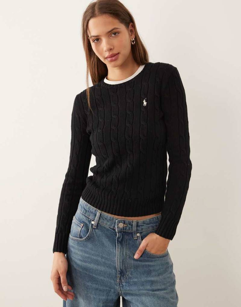 Polo Ralph Lauren - Julianna - Baumwollpullover in Poloschwarz mit Zopfmuster und Markenlogo von Polo Ralph Lauren