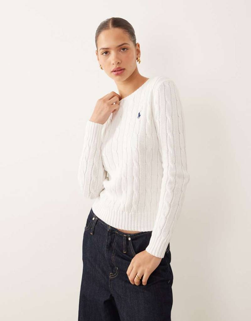 Polo Ralph Lauren - Julianna - Baumwollpullover in Weiß mit Zopfmuster und Logo von Polo Ralph Lauren