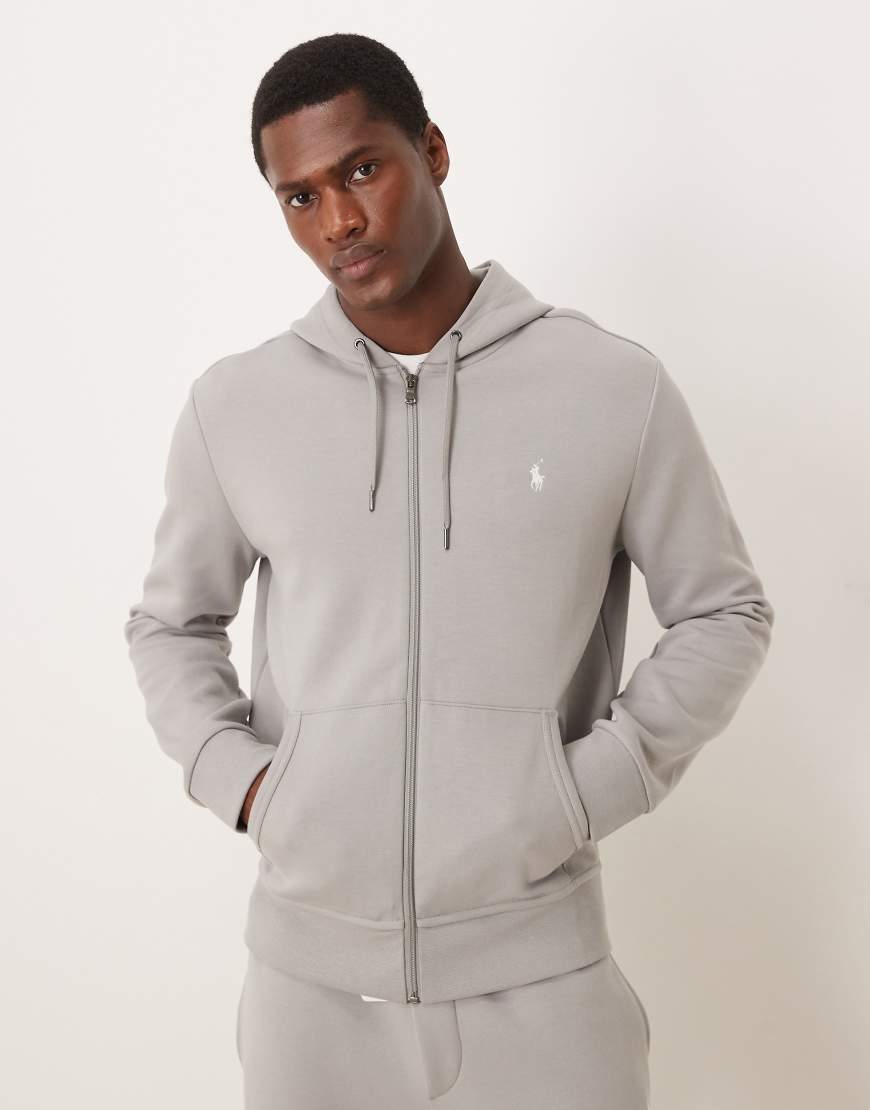 Polo Ralph Lauren - Kapuzenjacke aus Doppelstrick in Grau mit Markenlogo und Reißverschluss von Polo Ralph Lauren