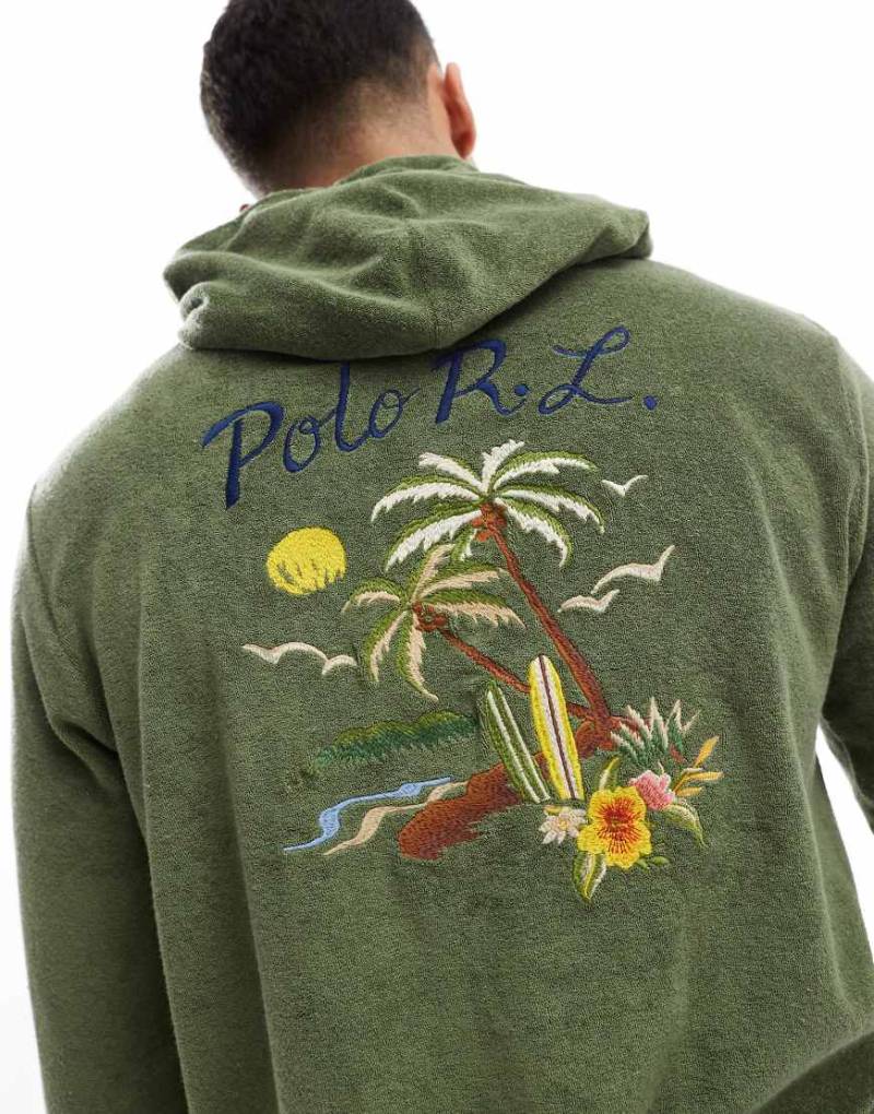 Polo Ralph Lauren - Kapuzenpullover aus leichten Baumwoll-Terry in Mittelgrün mit Stickerei am Rücken von Polo Ralph Lauren