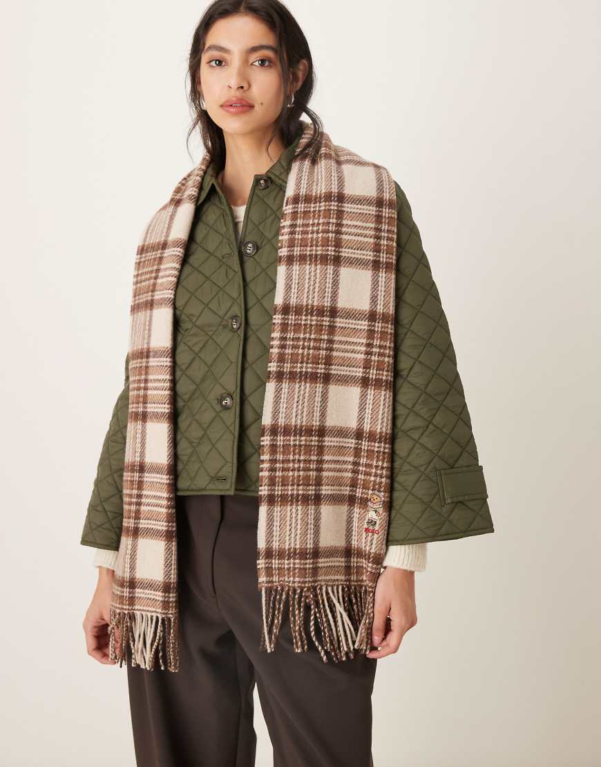 Polo Ralph Lauren - Karierter Winterschal in Cremeweiß mit Bären-Logo von Polo Ralph Lauren