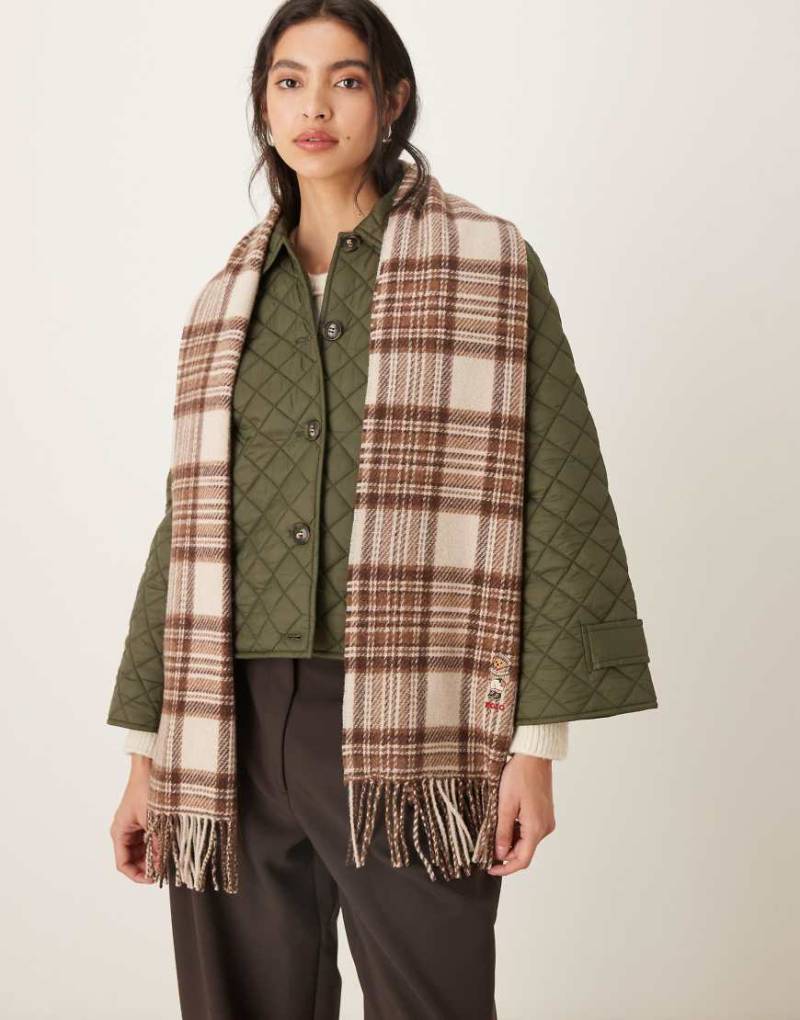 Polo Ralph Lauren - Karierter Winterschal in Cremeweiß mit Bären-Logo von Polo Ralph Lauren