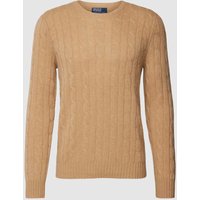 Polo Ralph Lauren Kaschmirpullover mit Zopfmuster in Camel Melange, Größe XL von Polo Ralph Lauren