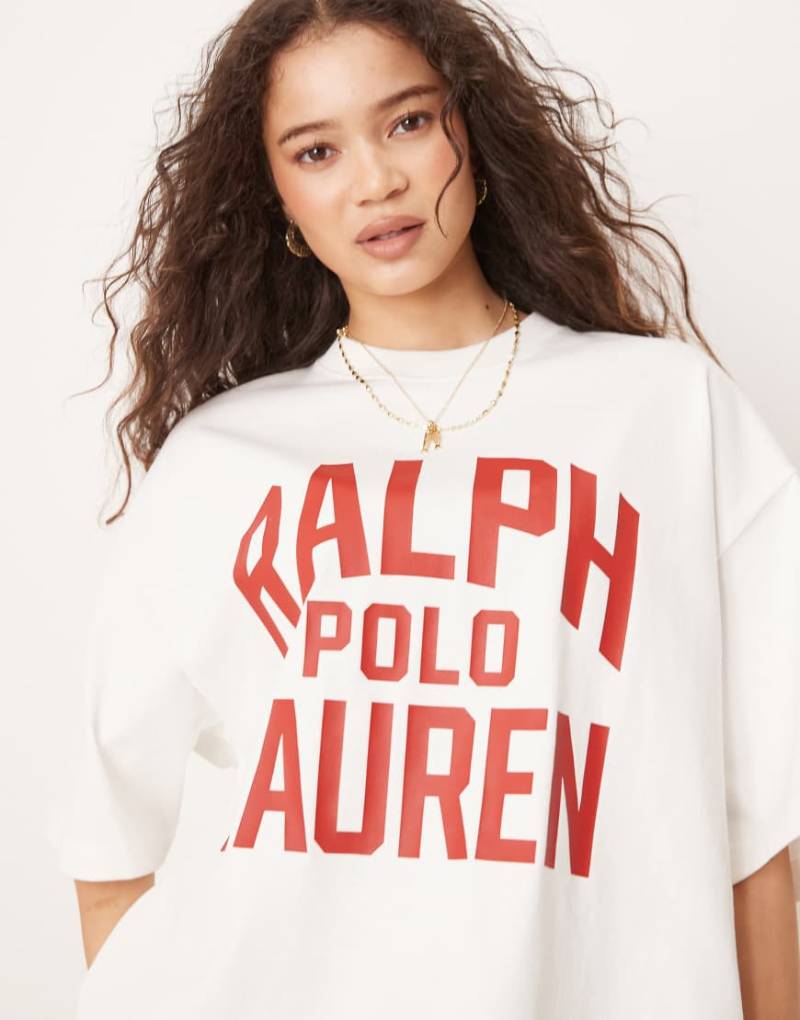 Polo Ralph Lauren - Kastiges T-Shirt in Wollweiß mit Logo in Rot von Polo Ralph Lauren