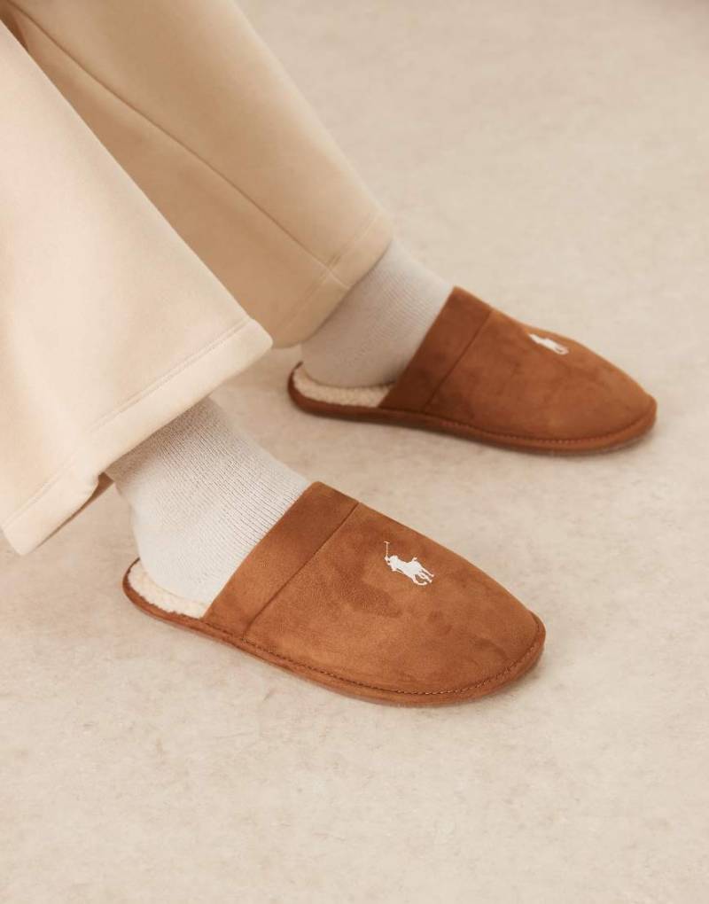Polo Ralph Lauren - Klarence - Pantoffeln in Hellbraun mit Markenlogo-Brown von Polo Ralph Lauren