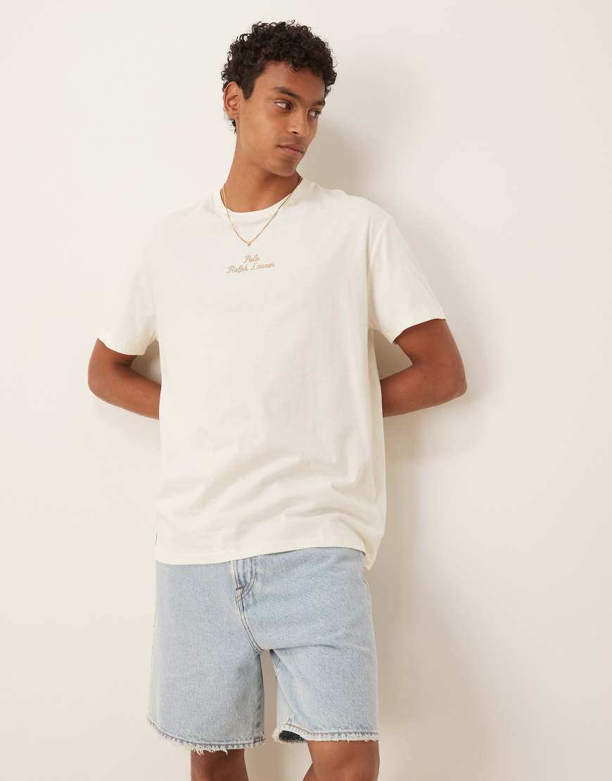 Polo Ralph Lauren - Klassisches Oversize-T-Shirt in Creme mit mittigem Logoschriftzug-Weiß von Polo Ralph Lauren