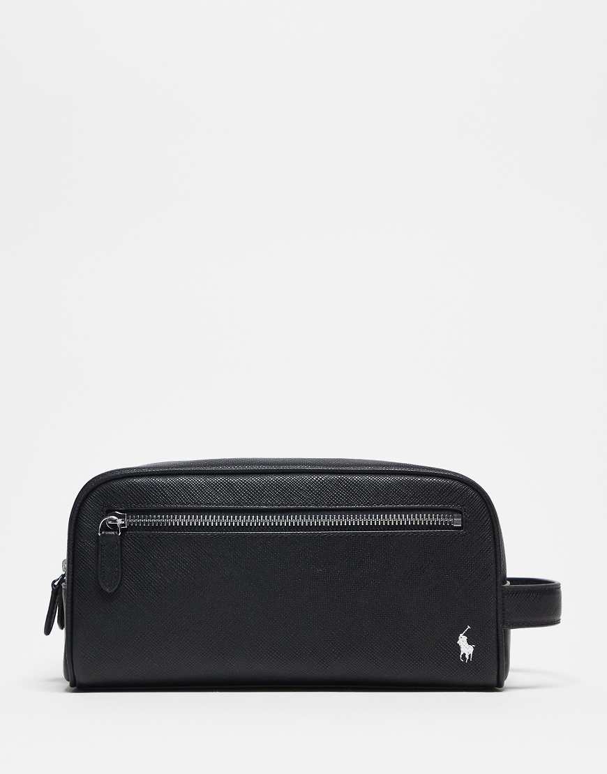 Polo Ralph Lauren - Kulturtasche aus Leder in Schwarz mit ikonischem Logo in Silber von Polo Ralph Lauren
