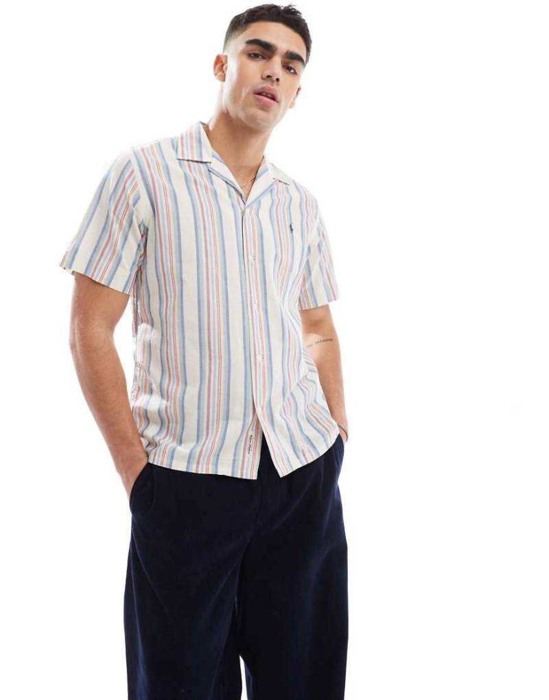 Polo Ralph Lauren - Kurzärmliges Chambray-Hemd in Weiß-Rosa gestreift mit Markenlogo und klassischer Oversize-Passform von Polo Ralph Lauren