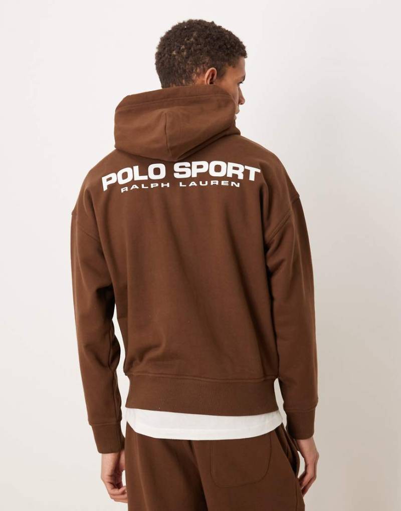 Polo Ralph Lauren - Sport - Relaxed-Fit-T-Kapuzenpullover in Braun mit Rückenprint, Kombiteil-Brown von Polo Ralph Lauren