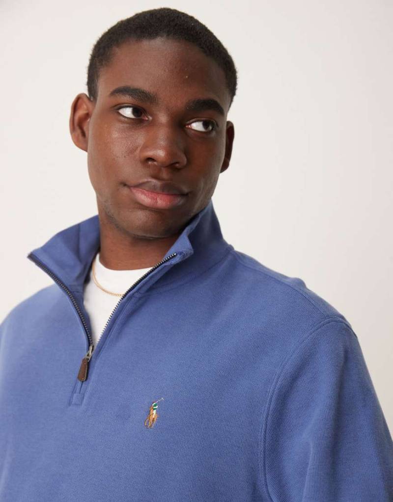 Polo Ralph Lauren - Doppelstrick-Sweatshirt in Polo-Blau mit Markenlogo und kurzem Reißverschluss von Polo Ralph Lauren