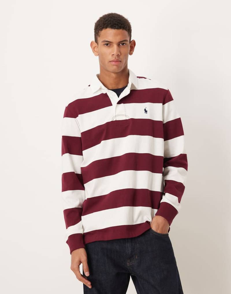 Polo Ralph Lauren - Langärmliges Rugby-Shirt mit Markenlogo und Streifen in Rot und Creme von Polo Ralph Lauren
