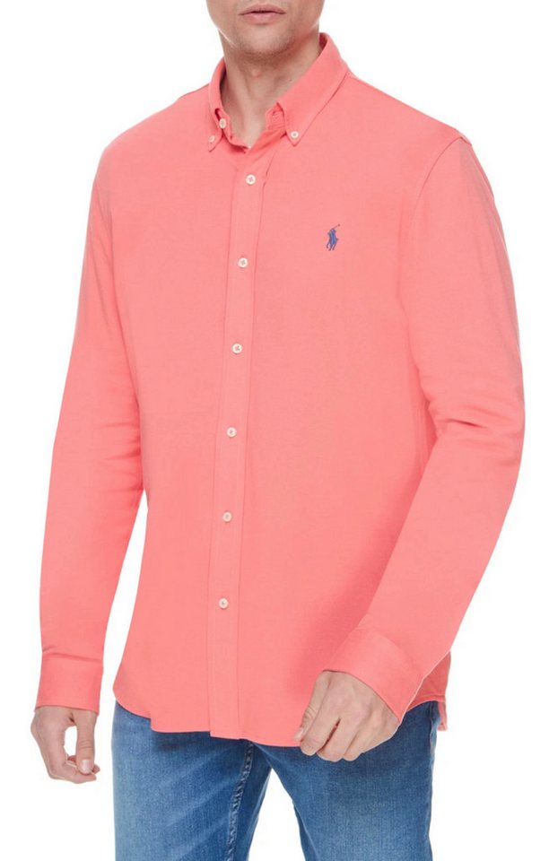 Polo Ralph Lauren Langarmhemd Herren Featherweight Mesh Piqué Custom Slim Fit Shirt Hemd Atmungsaktive Mesh-Struktur, klassisches Brustlogo von Polo Ralph Lauren