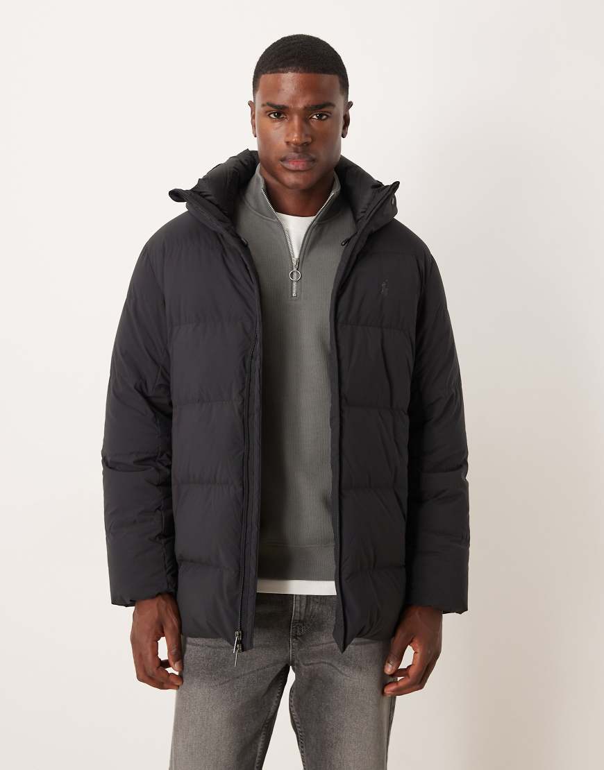 Polo Ralph Lauren - Langer, gefütterter Puffermantel in Schwarz mit Markenlogo und Kapuze von Polo Ralph Lauren
