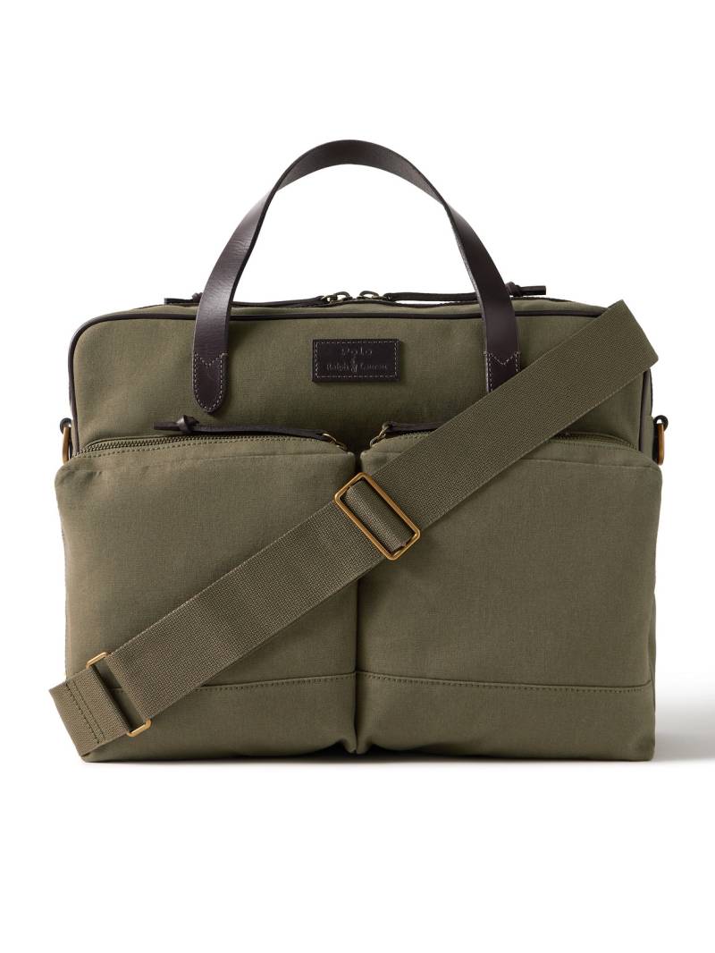 Polo Ralph Lauren - Leather-Trimmed Cotton-Canvas Messenger Bag - Men - Green von Polo Ralph Lauren