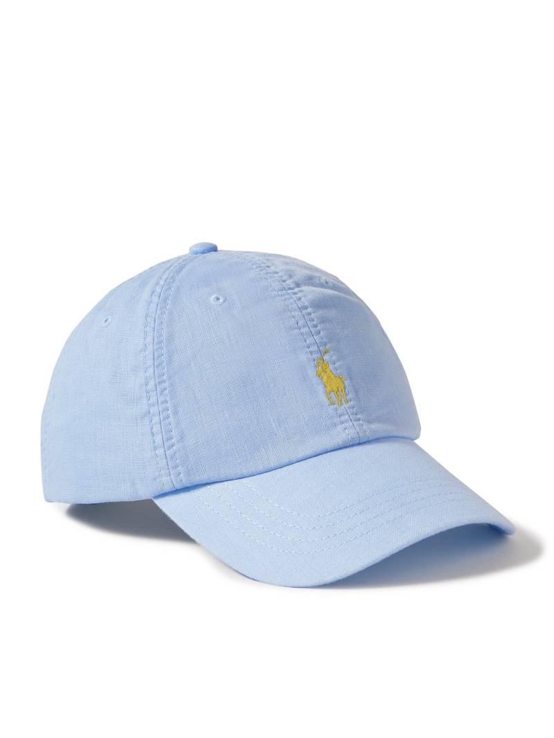 Polo Ralph Lauren - Leather-Trimmed Logo-Embroidered Linen Baseball Cap - Men - Blue von Polo Ralph Lauren