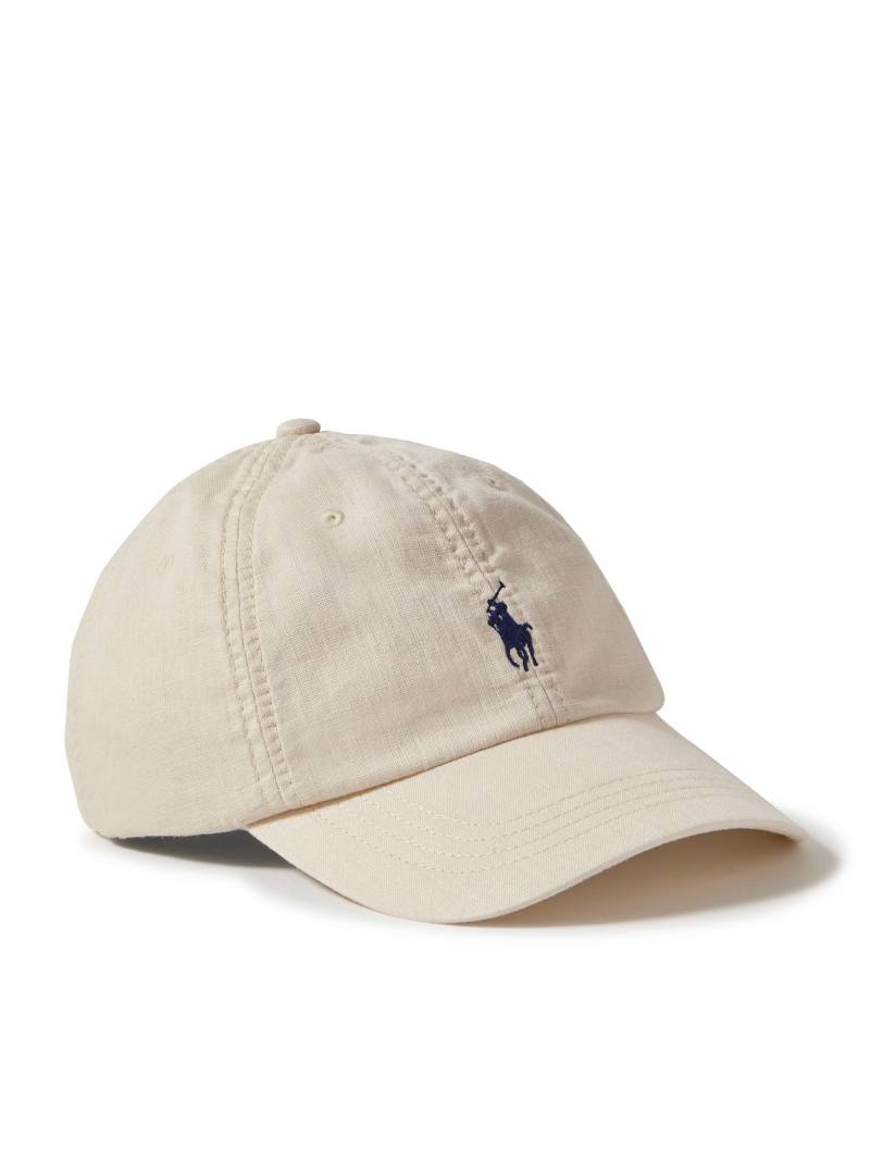 Polo Ralph Lauren - Leather-Trimmed Logo-Embroidered Linen Baseball Cap - Men - Neutrals von Polo Ralph Lauren