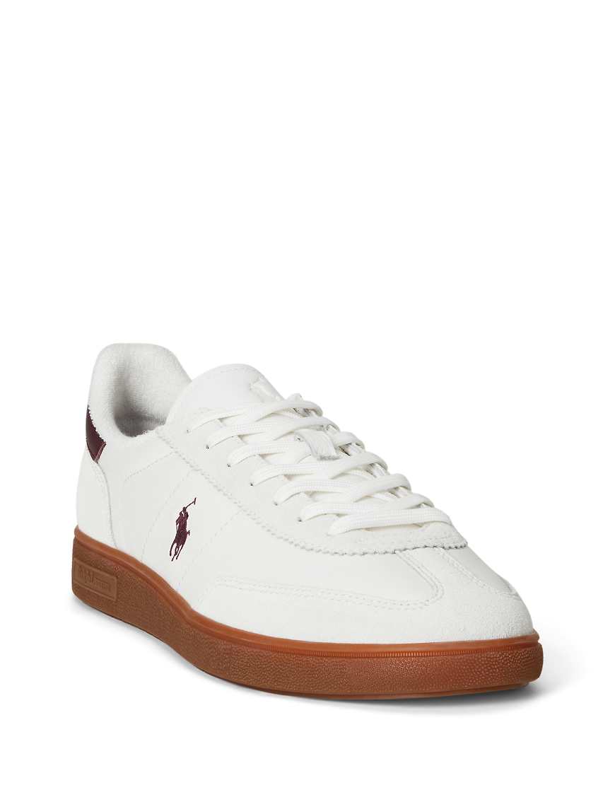 Polo Ralph Lauren - Leder-Sneaker in Weiß und Burgunderrot mit Gummisohle von Polo Ralph Lauren