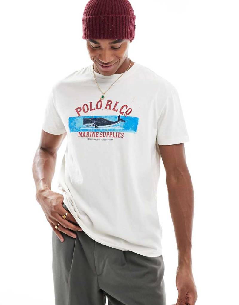 Polo Ralph Lauren - Leicht genopptes T-Shirt in Wollweiß mit Logoprint und klassischem Oversize-Schnitt von Polo Ralph Lauren