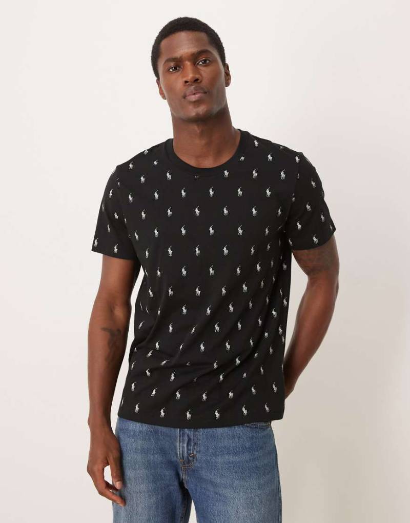 Polo Ralph Lauren - Liquid Cotton - Lounge-T-Shirt in Schwarz mit All-over-Markenlogo, Kombiteil von Polo Ralph Lauren