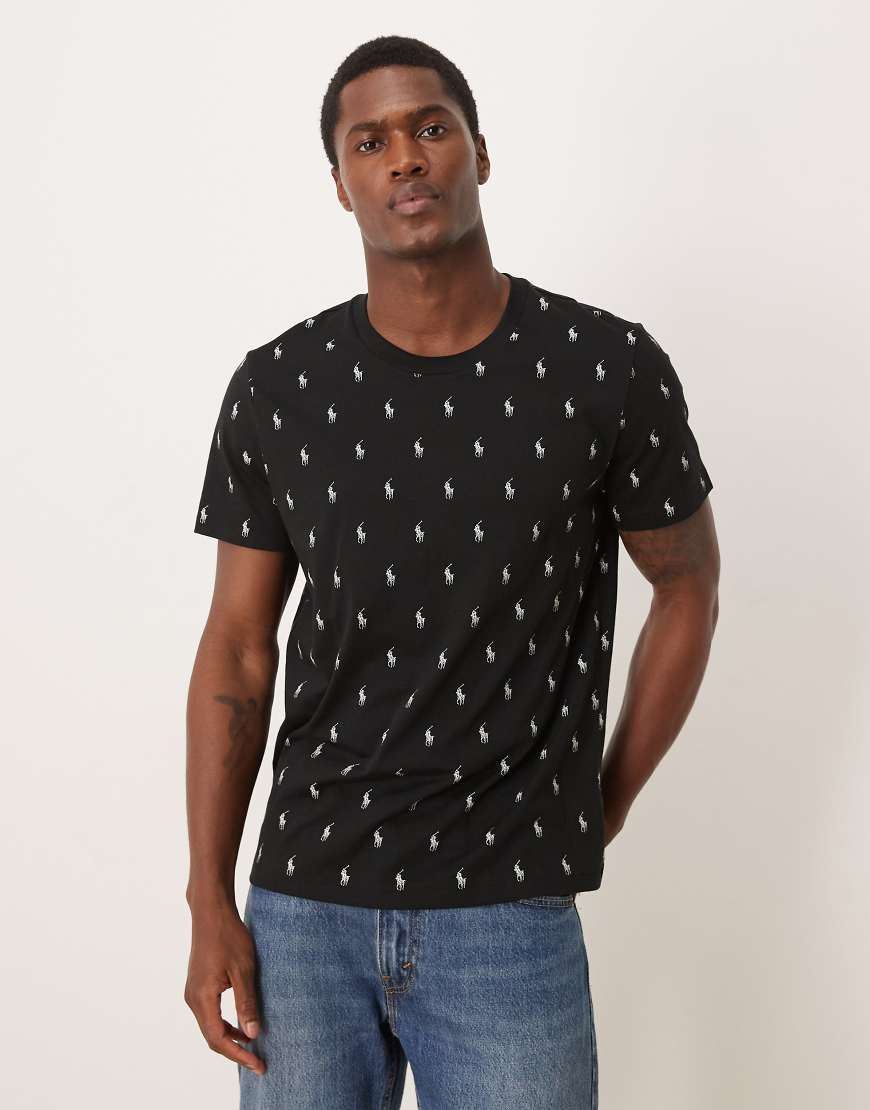 Polo Ralph Lauren - Liquid Cotton - Lounge-T-Shirt in Schwarz mit All-over-Markenlogo, Kombiteil von Polo Ralph Lauren