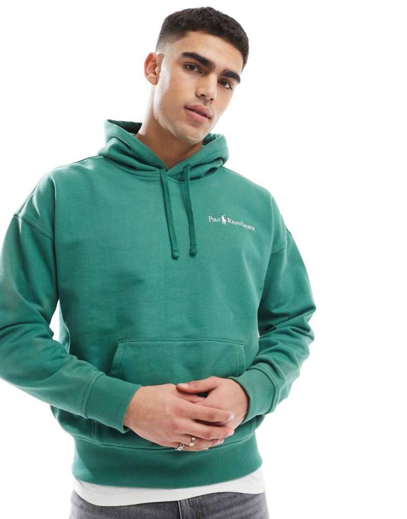 Polo Ralph Lauren - Locker geschnittener, schwerer Oversize-Kapuzenpullover aus Fleece in Mittelgrün mit Polospieler-Schriftzug von Polo Ralph Lauren