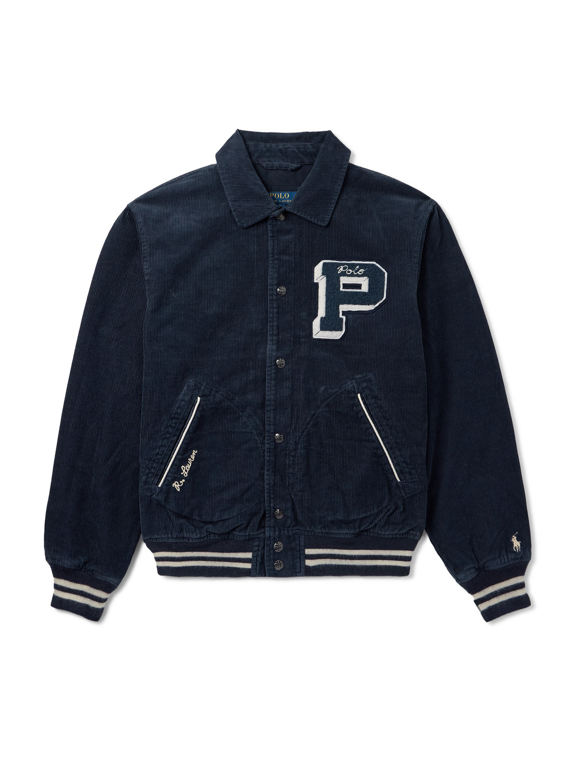 Polo Ralph Lauren - Logo-Appliquéd Padded Cotton-Corduroy Varsity Jacket - Men - Blue - XXL von Polo Ralph Lauren