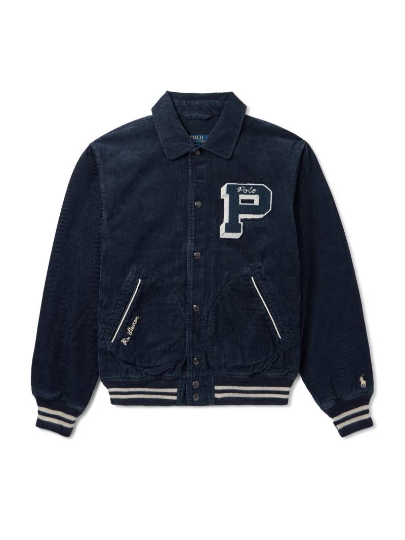 Polo Ralph Lauren - Logo-Appliquéd Padded Cotton-Corduroy Varsity Jacket - Men - Blue - XXL von Polo Ralph Lauren