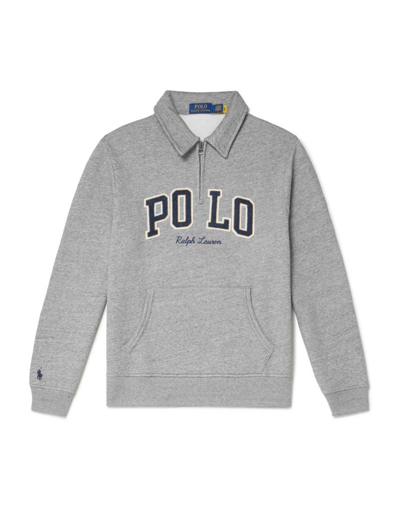 Polo Ralph Lauren - Logo-Detailed Cotton-Blend Jersey Half-Zip Sweatshirt - Men - Gray - L von Polo Ralph Lauren