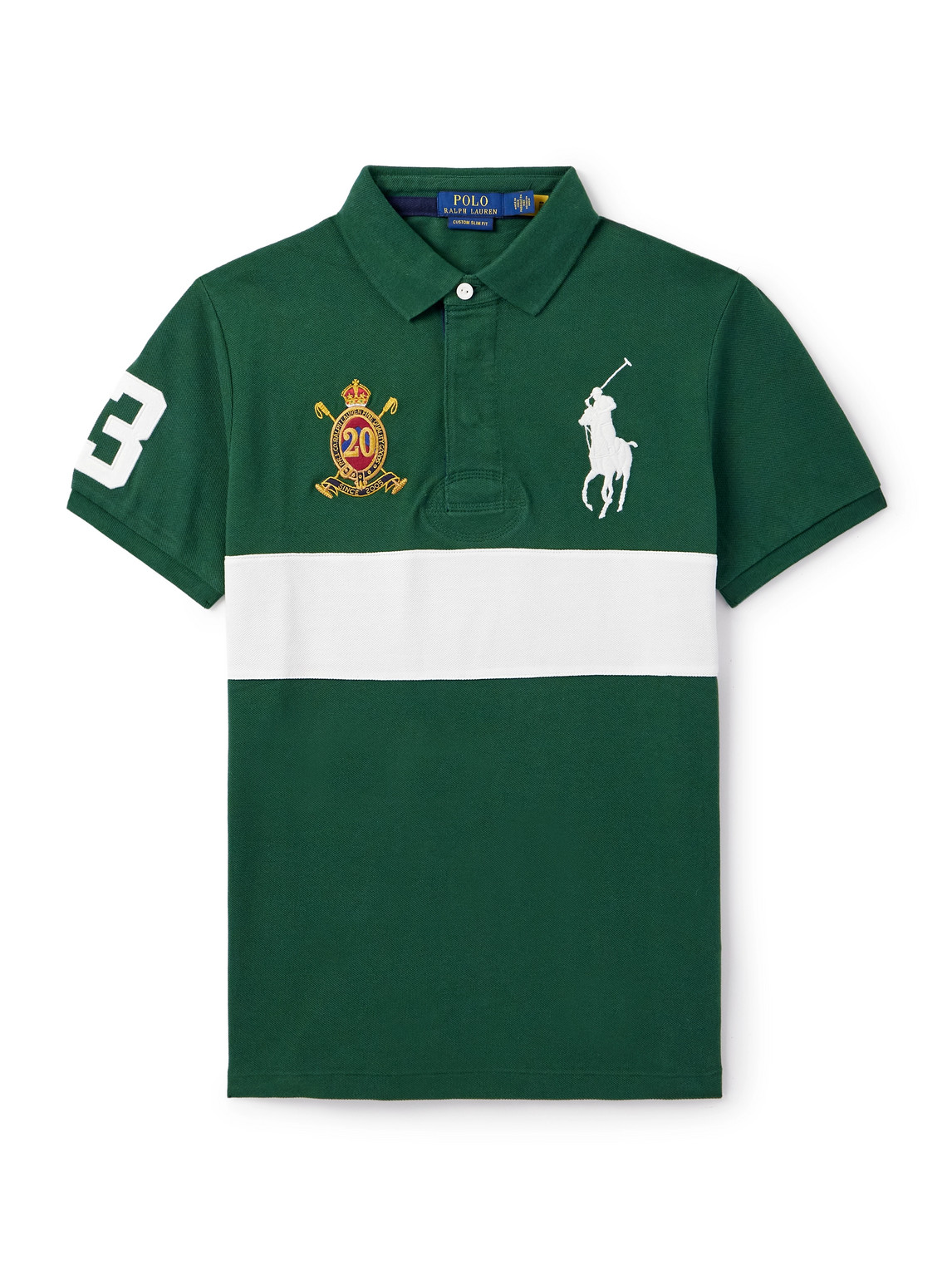 Polo Ralph Lauren - Logo-Embroidered Appliquéd Striped Cotton-Piqué Polo Shirt - Men - Green - XXL von Polo Ralph Lauren