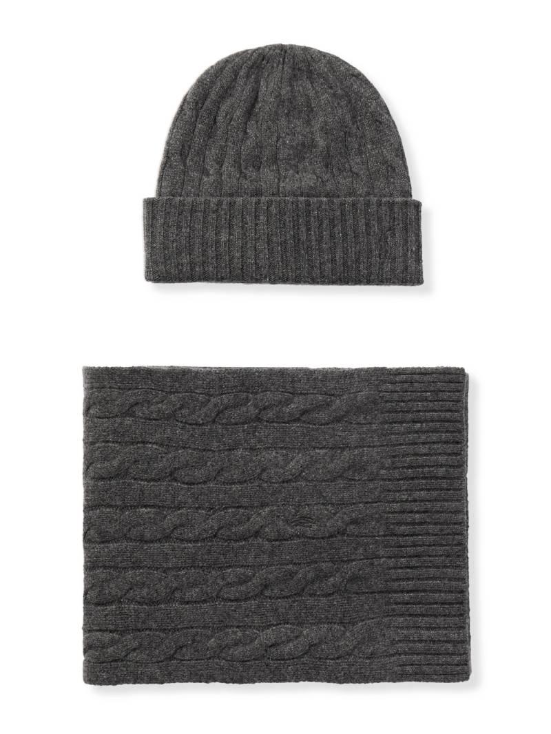 Polo Ralph Lauren - Logo-Embroidered Cable-Knit Cashmere Scarf and Beanie Set - Men - Gray von Polo Ralph Lauren