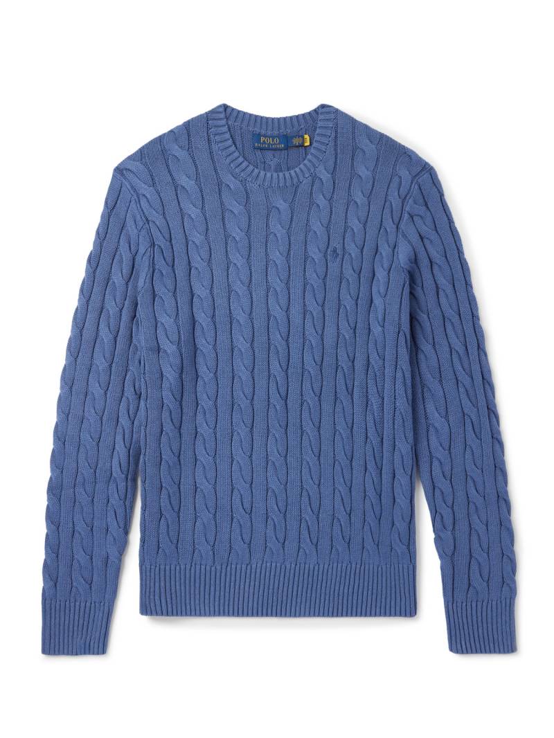 Polo Ralph Lauren - Logo-Embroidered Cable-Knit Cotton Sweater - Men - Blue - XS Polo Ralph Lauren - Logo-Embroidered Cable-Knit Cotton Sweater - Men - Blue - XS von Polo Ralph Lauren