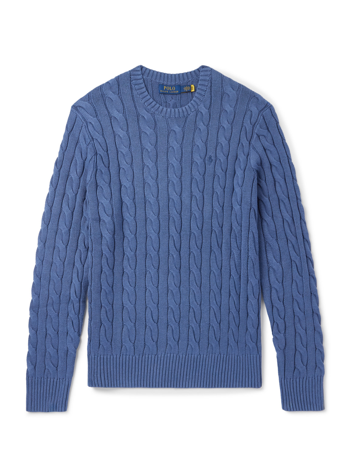Polo Ralph Lauren - Logo-Embroidered Cable-Knit Cotton Sweater - Men - Blue - XXL von Polo Ralph Lauren
