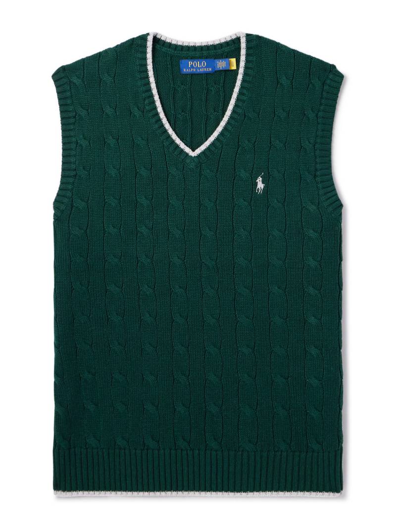 Polo Ralph Lauren - Logo-Embroidered Cable-Knit Cotton Sweater Vest - Men - Green - S von Polo Ralph Lauren