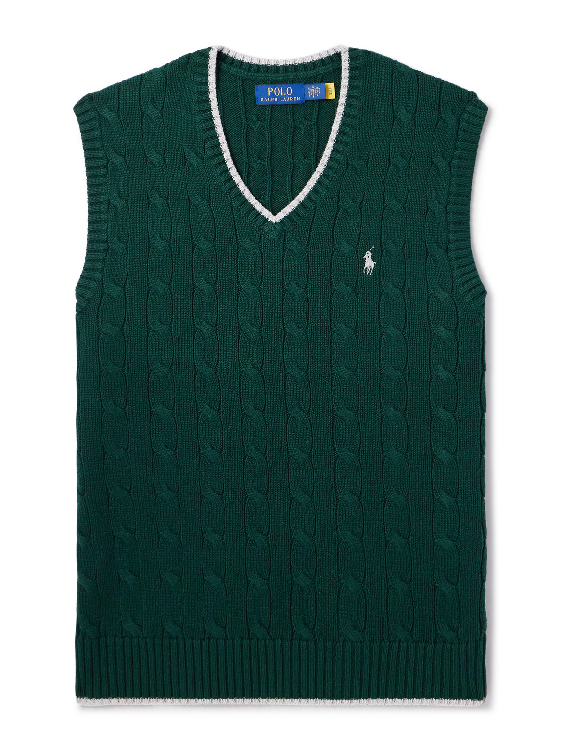 Polo Ralph Lauren - Logo-Embroidered Cable-Knit Cotton Sweater Vest - Men - Green - XL von Polo Ralph Lauren