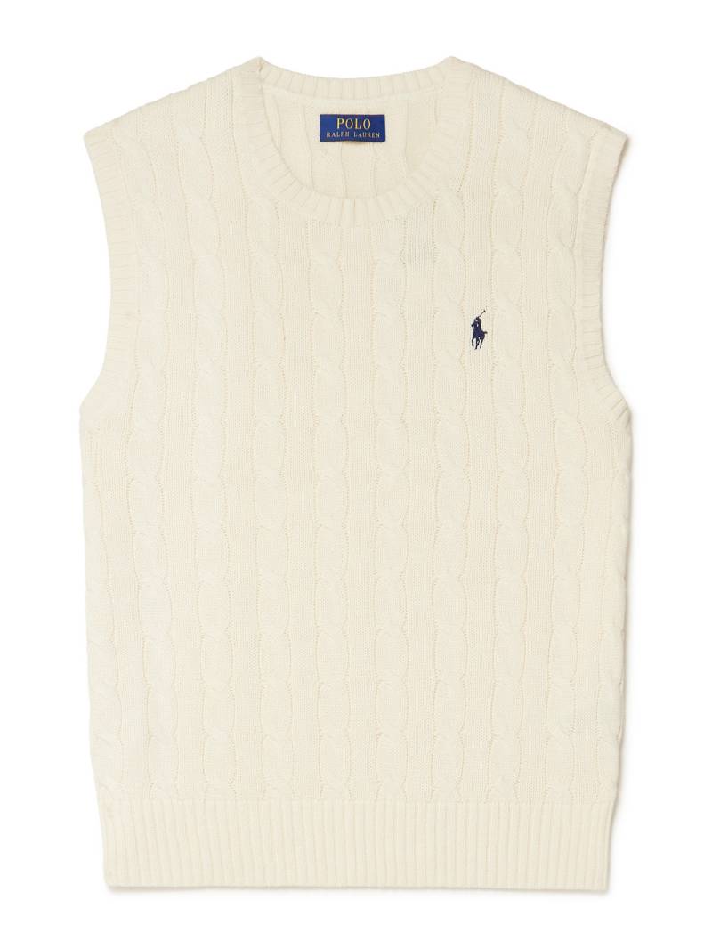 Polo Ralph Lauren - Logo-Embroidered Cable-Knit Cotton Vest - Men - Neutrals - XL von Polo Ralph Lauren