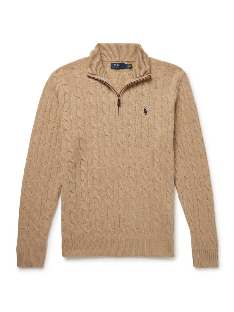 Polo Ralph Lauren - Logo-Embroidered Cable-Knit Wool and Cashmere-Blend Half-Zip Sweater - Men - Neutrals - XXL von Polo Ralph Lauren