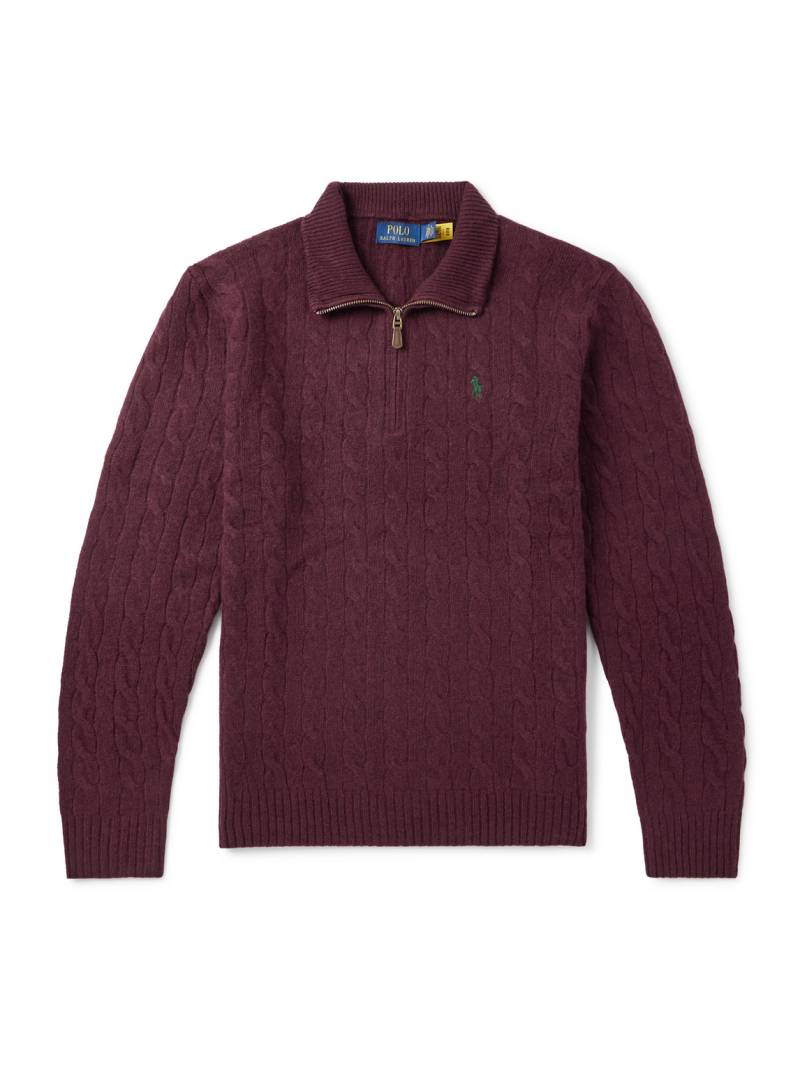 Polo Ralph Lauren - Logo-Embroidered Cable-Knit Wool and Cashmere-Blend Half-Zip Sweater - Men - Red - XXL von Polo Ralph Lauren
