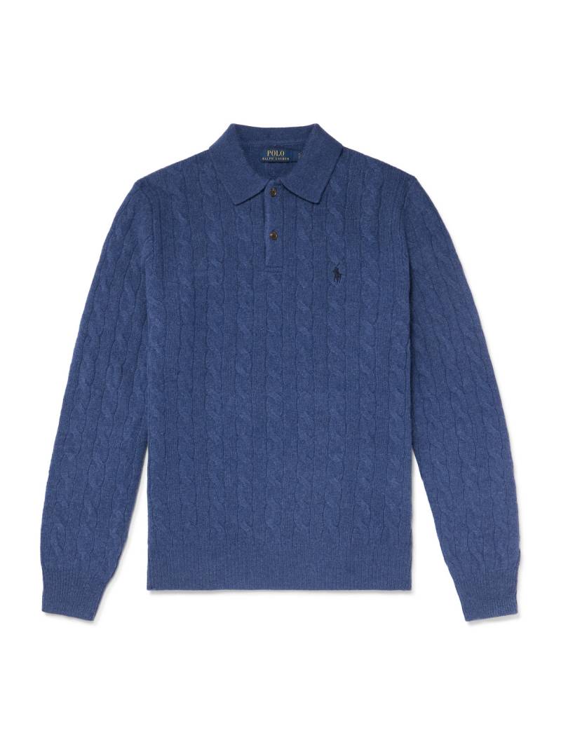 Polo Ralph Lauren - Logo-Embroidered Cable-Knit Wool and Cashmere-Blend Polo Shirt - Men - Blue - M von Polo Ralph Lauren