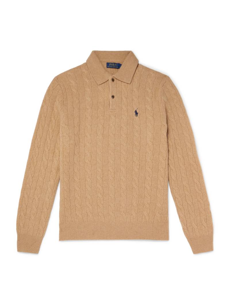 Polo Ralph Lauren - Logo-Embroidered Cable-Knit Wool and Cashmere-Blend Polo Shirt - Men - Neutrals - XS von Polo Ralph Lauren