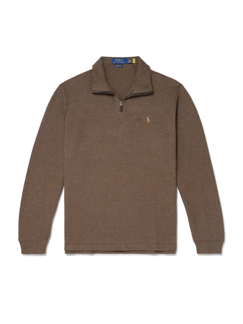 Polo Ralph Lauren - Logo-Embroidered Cotton Half-Zip Sweater - Men - Brown - XXL von Polo Ralph Lauren